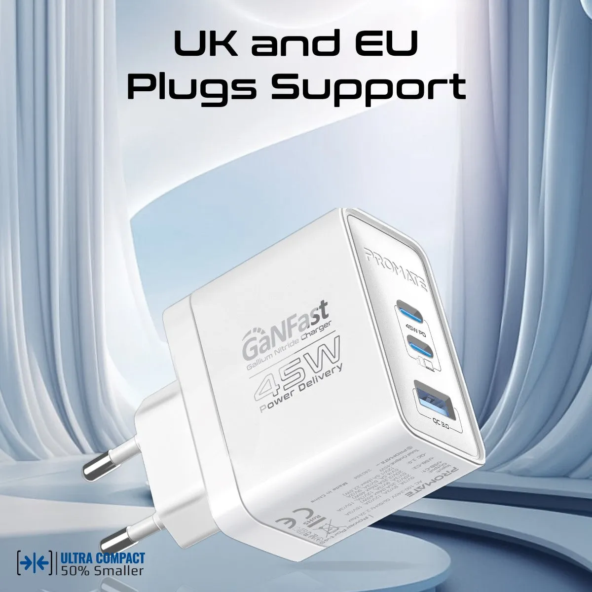 45W Power Delivery GaNFast™ Charger with Quick Charge 3.0