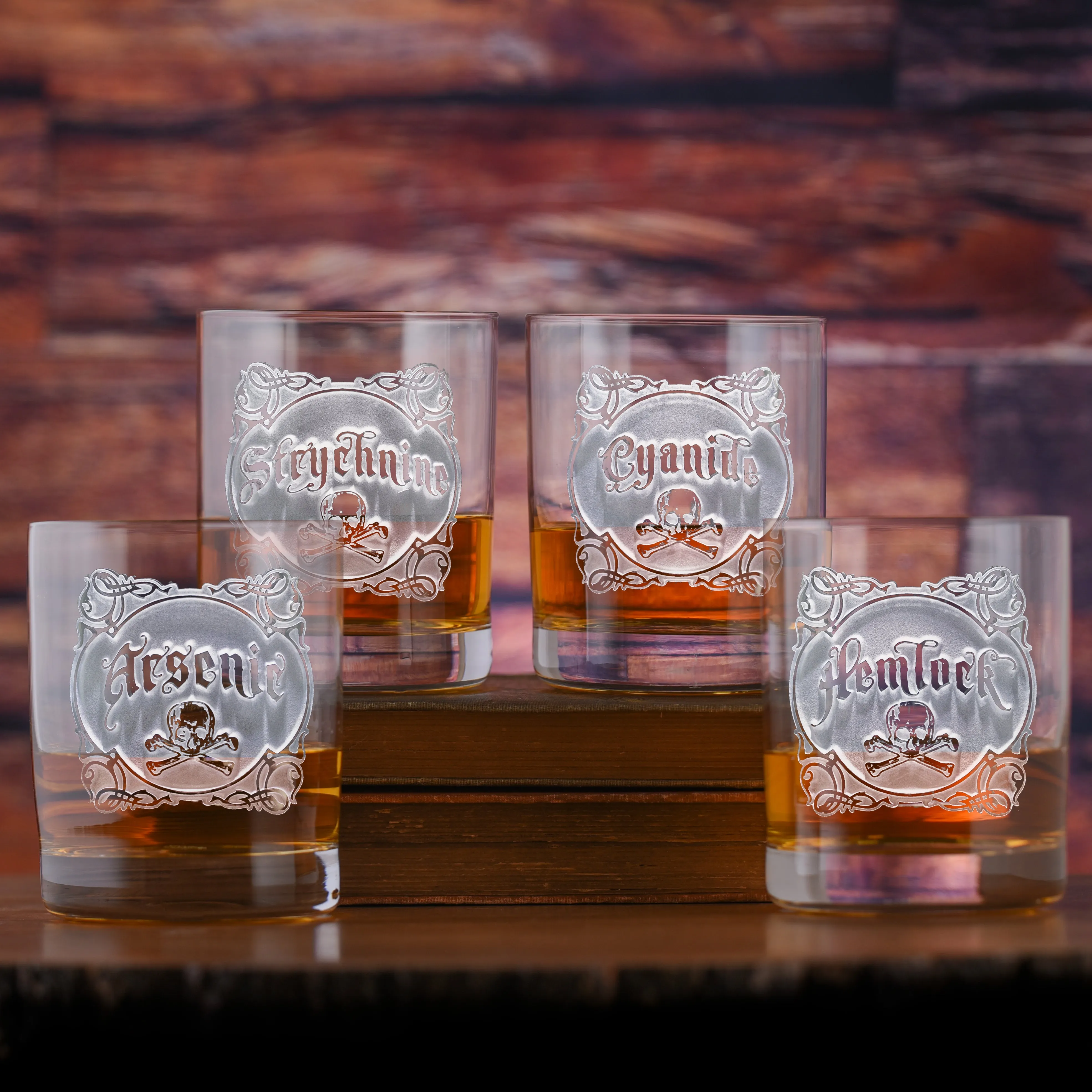 Name Your Poison Rocks Glass Set - Carved