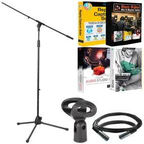 Pig Hog PHMCST Standard Microphone Clip   Microphone Boom Stand Bundle