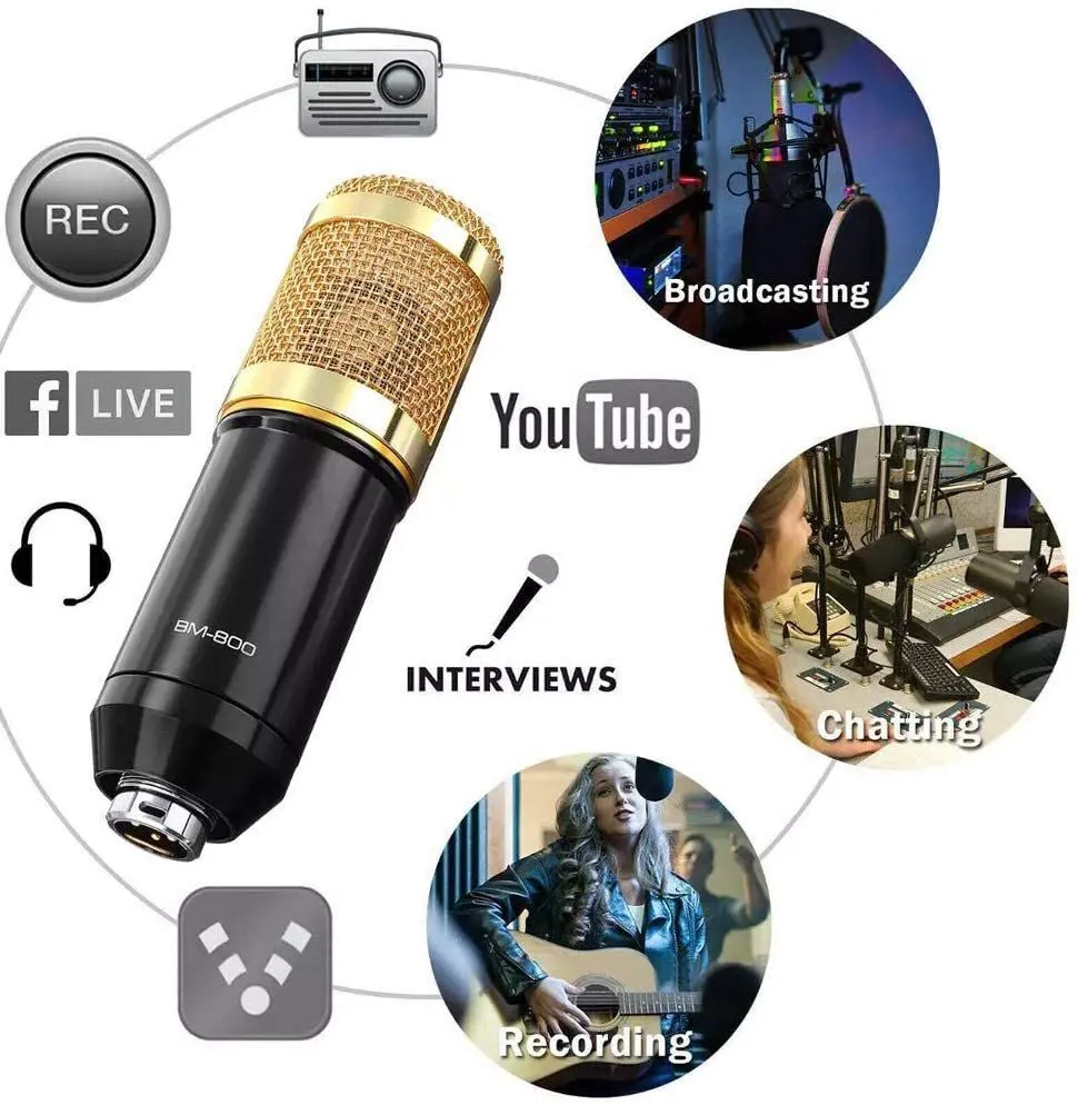 Professional Condenser Microphone Kit Bm800 Gold