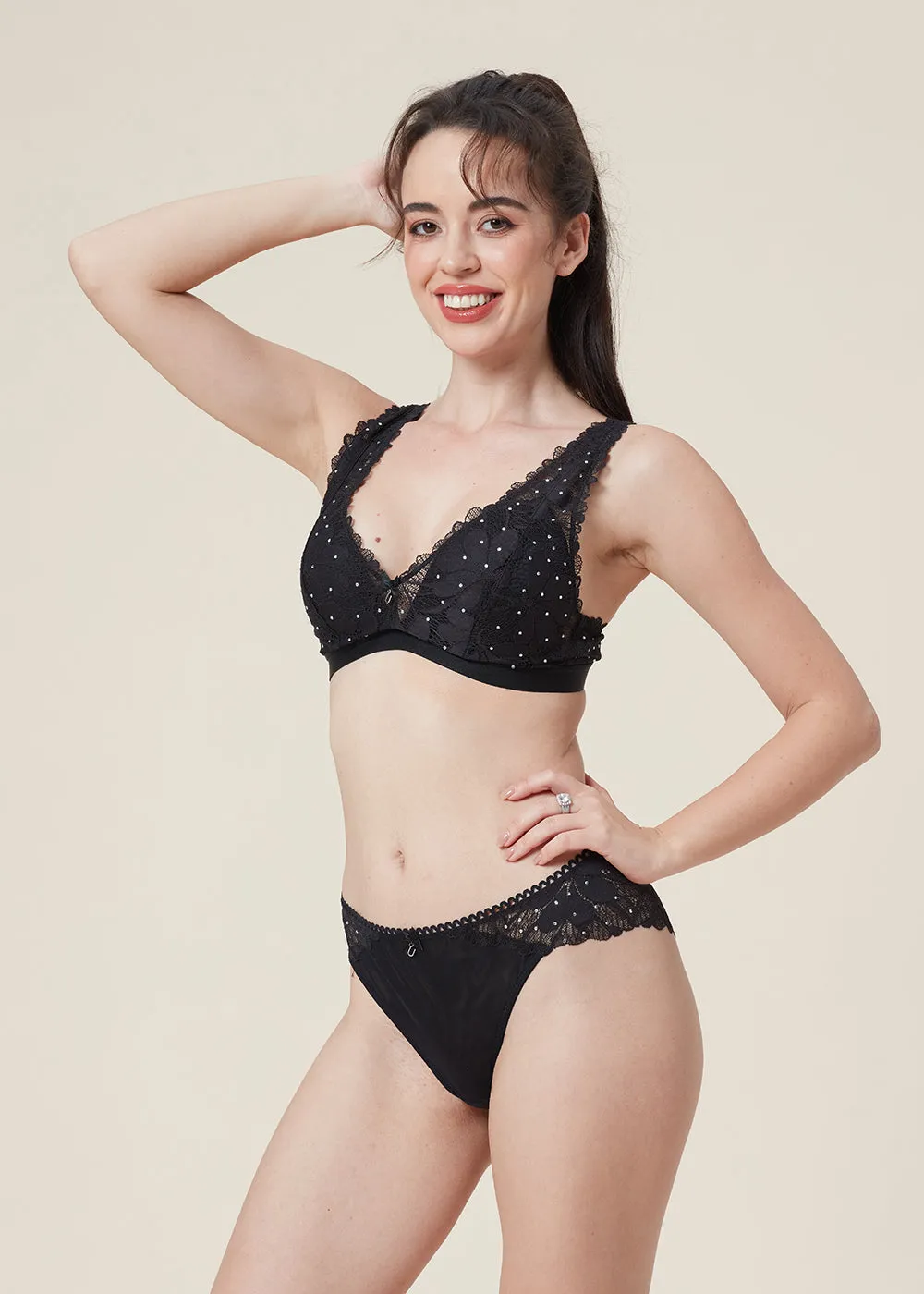 STELLA Sexy Lace Wireless Plunge Bra with Rhinestones
