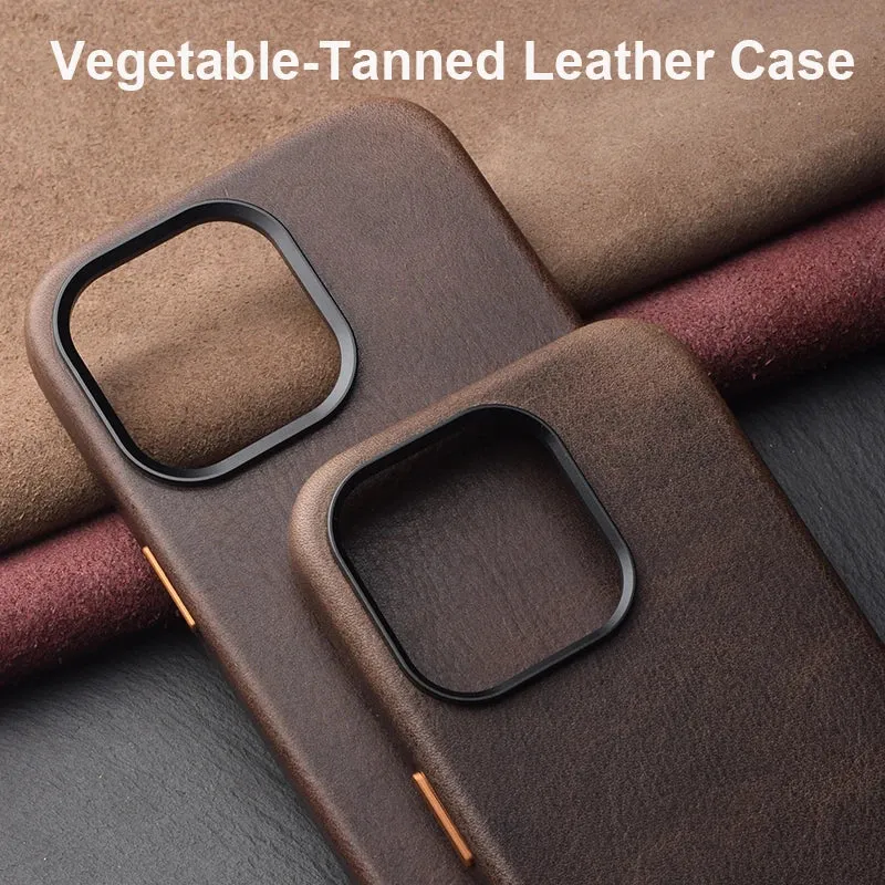 Vegetable-Tanned Leather Case for iPhone 15 Pro Max Quality iPhone 15 Pro Case Leather Strong Magnetic Charging Phone Back Cover