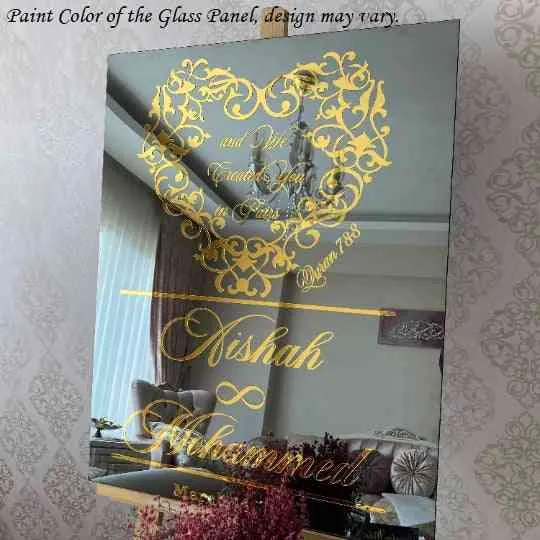 Wedding Sign Glass Decor Islamic Art - Surah Nebe Verse 8, Bride & Groom